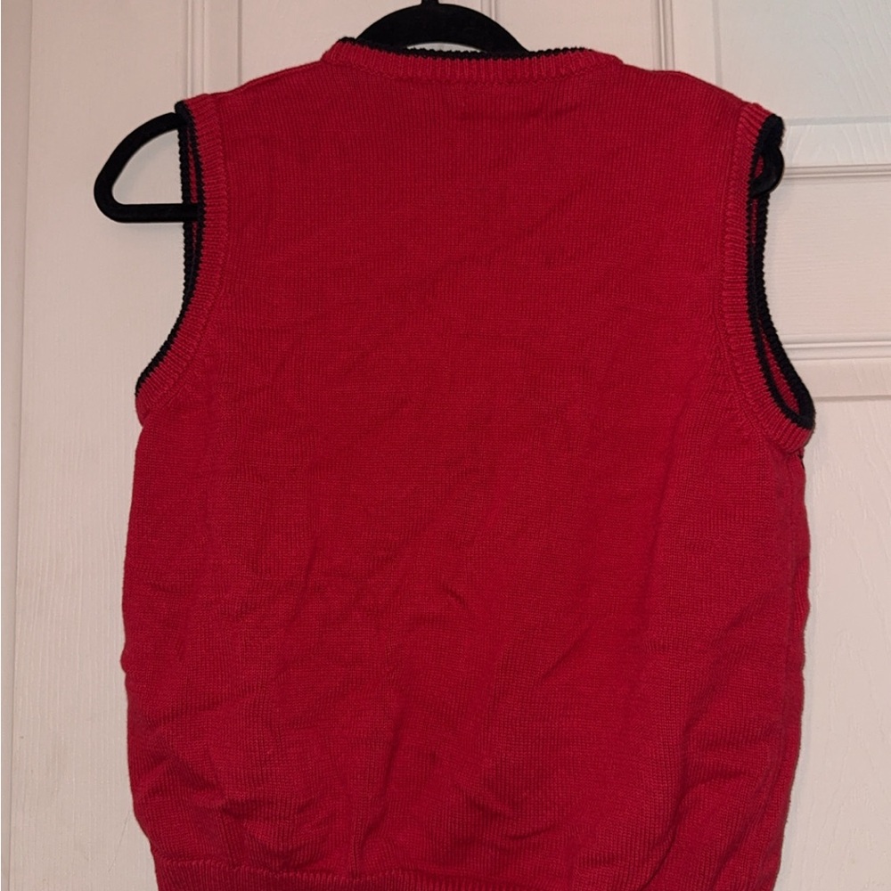 Embroidered Red Button-Front Knit Vest - Picture 3 of 6